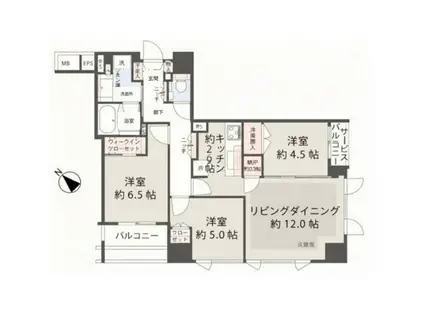 月島  南西向き  アクセス良好 3LDK 更新可(3LDK/4階)の間取り写真