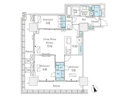 ロイヤルパークス品川(3LDK/25階)の間取り写真