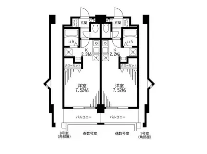 PRIMROSE・M壱番館(1K/2階)の間取り写真