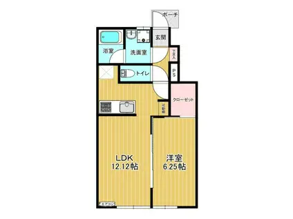 ル・リオン B(1LDK/1階)の間取り写真