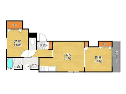 クリエオーレ藤阪元町(2DK/2階)の間取り写真