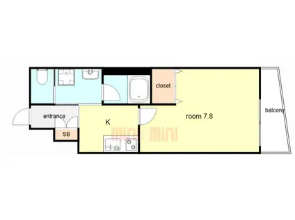 ウェルスクエア西宮(1K/4階)の間取り写真
