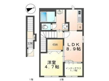 ブランデスボワール(1LDK/2階)の間取り写真