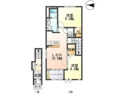  ハピネスガーデン(2LDK/2階)の間取り写真