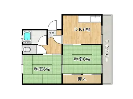 第2末広ハイツ(2DK/1階)の間取り写真