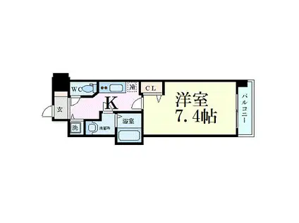 プレサンス谷町キャトル(1K/14階)の間取り写真