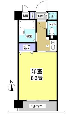 ブライティ助信(1K/5階)の間取り写真