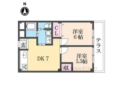 コーポ陣内1(2DK/2階)の間取り写真