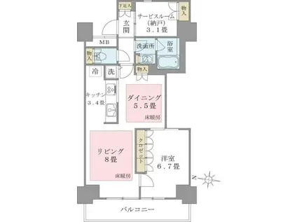 BRILLIA IST 東雲キャナルコート(1SLDK/13階)の間取り写真