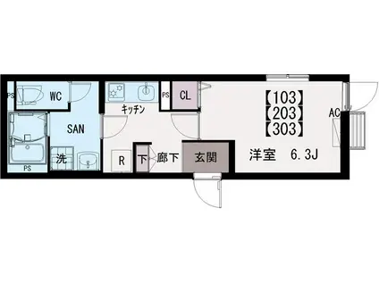 イクシオ栗原(1K/3階)の間取り写真