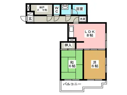 ユーシンハイツ(2SLDK/2階)の間取り写真