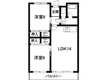 ハイツリバーサイド(2LDK/1階)の間取り写真