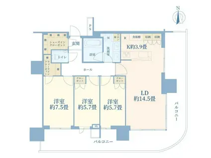 HARUMI FLAG SUN VILLAGE T棟(3LDK/44階)の間取り写真