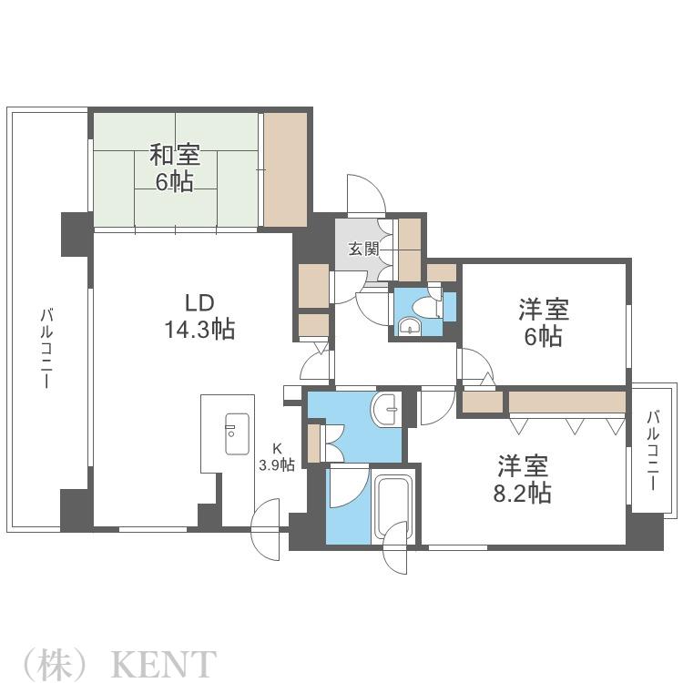 桂和レジデンス円山桜(3LDK/7階)の間取り写真