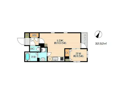 クレールアクシアII(1LDK/2階)の間取り写真