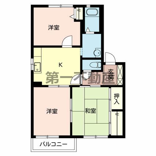 はぴねすハイツ喜田(3K/2階)の間取り写真