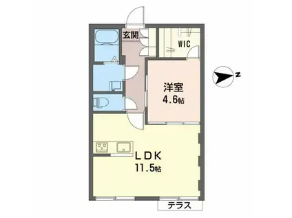 クレール鳳(1LDK/1階)の間取り写真