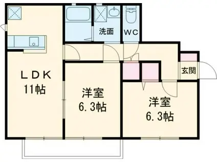 ブライトコートB(2LDK/1階)の間取り写真