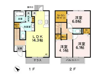 西鉄天神大牟田線 井尻駅 徒歩25分 2階建 築12年(3LDK/2階)の間取り写真