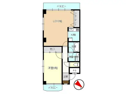 春日ビーチストンハイツ(1LDK/1階)の間取り写真