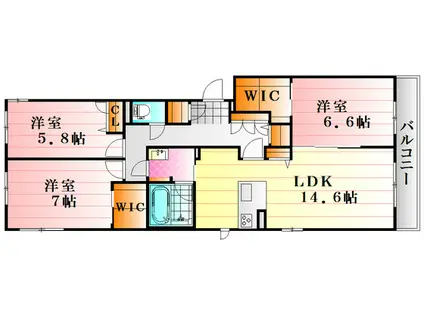 キヨ―ル東原 B棟(3LDK/2階)の間取り写真