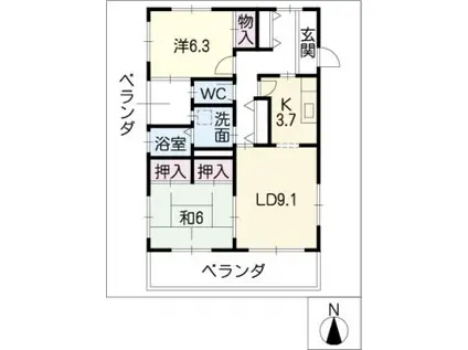 カーネ吉川(2LDK/3階)の間取り写真