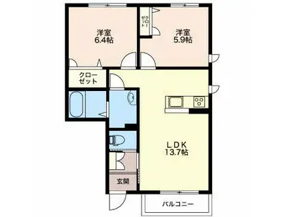 メゾン・ド・ドルチェ(2LDK/1階)の間取り写真