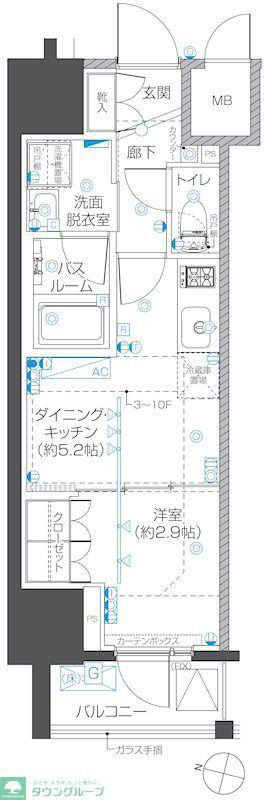 ZOOM本郷(1DK/9階)の間取り写真