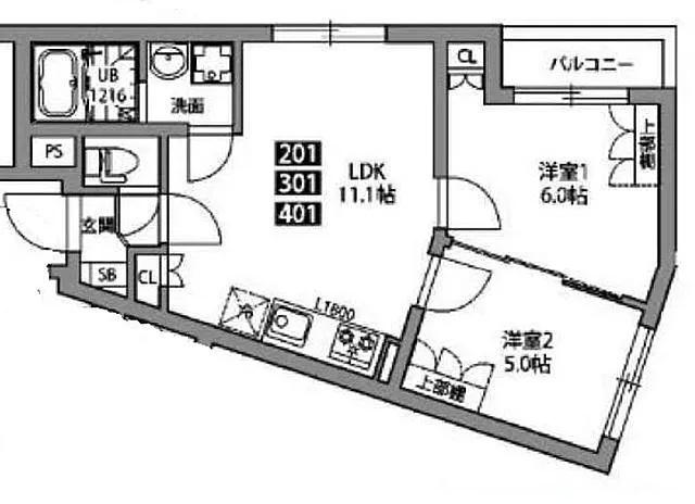 ジェムストーン目黒南(2LDK/4階)の間取り写真