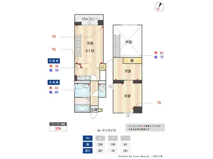 ラクラッセ竹下(1LDK/2階)の間取り写真