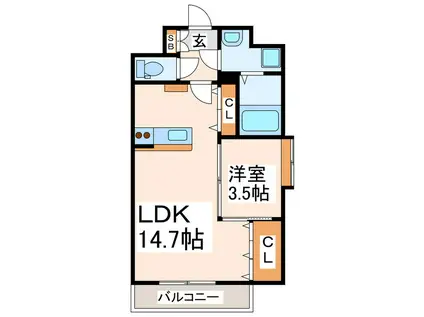 ラ・レジェンダ白川公園(1LDK/5階)の間取り写真