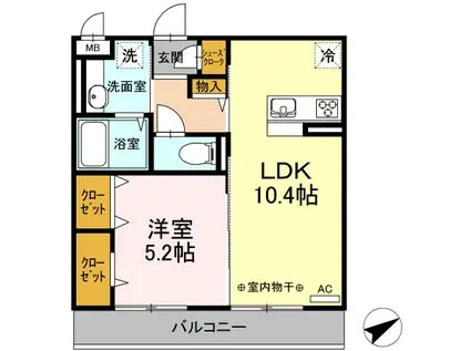 BLESS港南上大岡B棟(1LDK/3階)の間取り写真