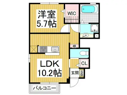 BELLECOURT狐島(1LDK/1階)の間取り写真