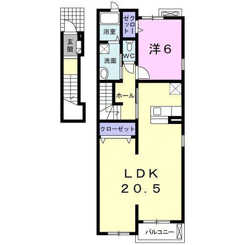 エスティーム(1LDK/2階)の間取り写真