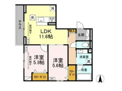 メリディアン ウエスト(2LDK/3階)の間取り写真