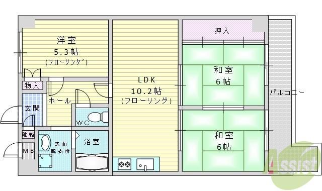 グリーンパレス千里中央A棟(3LDK/2階)の間取り写真