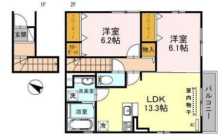 GIBBOUS HOUSE 十三夜(2LDK/2階)の間取り写真