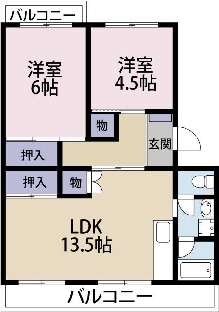 フラットスィーナリー(2LDK/3階)の間取り写真