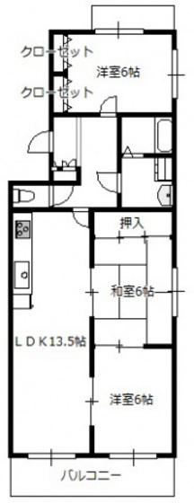 ひらのマンション(3LDK/4階)の間取り写真