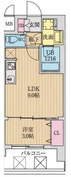 スプランディッド弁天町ウエスト(1LDK/2階)の間取り写真