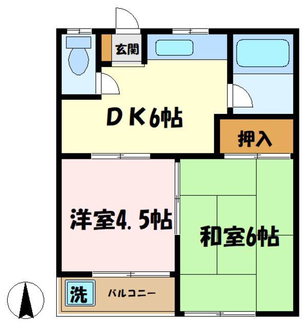 ローズハイツA(2DK/2階)の間取り写真