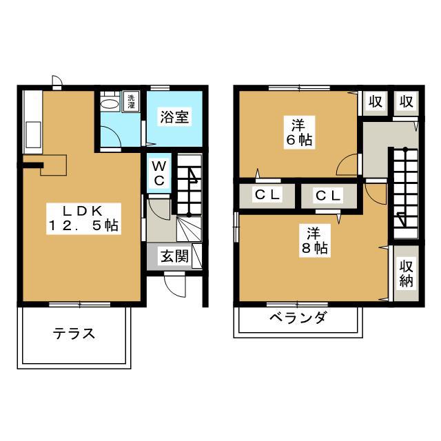 ホーリー稲荷木B(2LDK/1階)の間取り写真