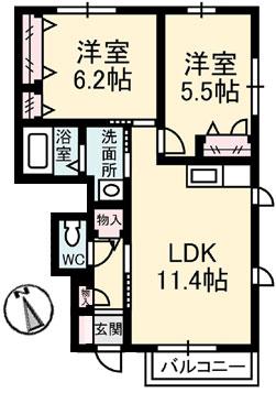 シャーメゾン矢田(2LDK/1階)の間取り写真