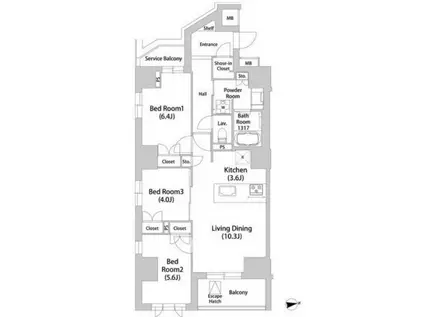 広尾ヴィラスクエア(3LDK/4階)の間取り写真