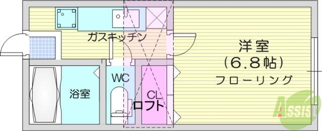 ホワイトキャッスル宮千代ビレジC棟(1K/2階)の間取り写真
