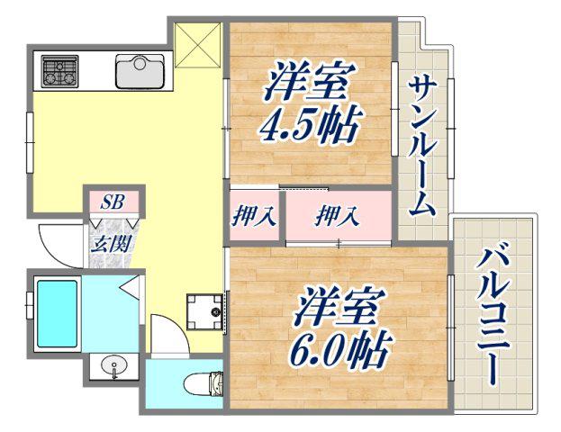 エスペランサ魚崎(2DK/10階)の間取り写真