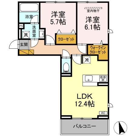 フェリシア(2LDK/2階)の間取り写真