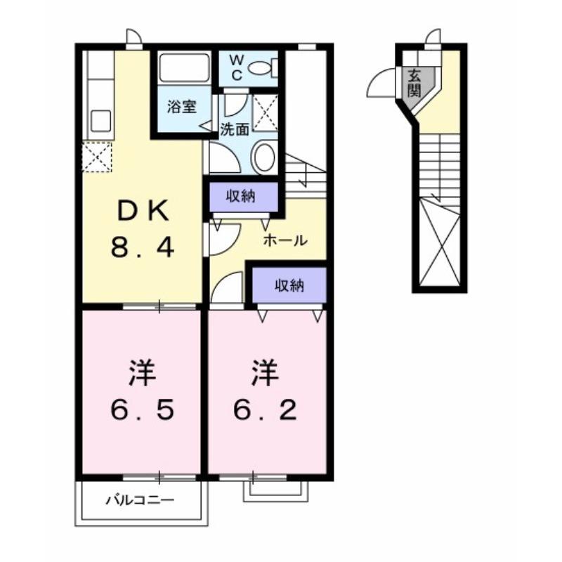 ファン・ハウス2番館(2DK/2階)の間取り写真