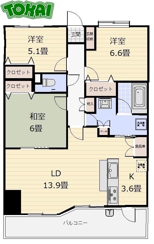 ローレルコート松阪(3LDK/13階)の間取り写真
