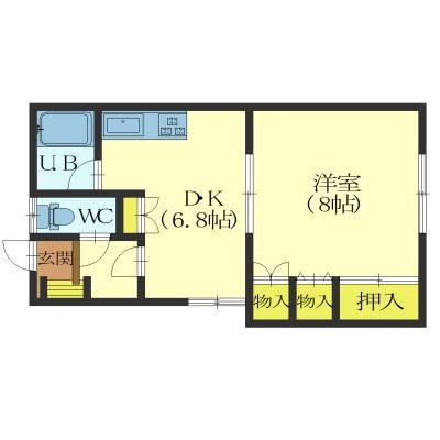 日乃出町10番一棟三戸(1DK/1階)の間取り写真